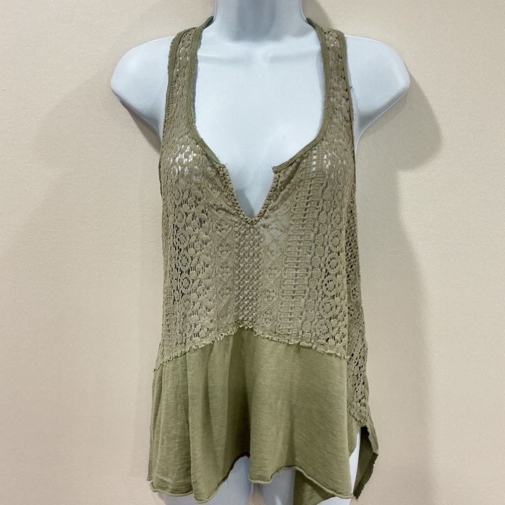 Hollister Crochet Lace Tank Top Boho Festival Hippie Olive Green Size Small - Picture 1 of 5